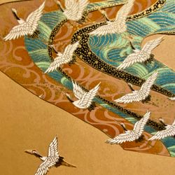 Cuaderno de collage de kirie – Grullas y olas