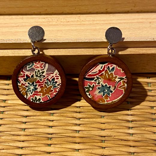 Pendientes Aki – Yuzen Washi y madera