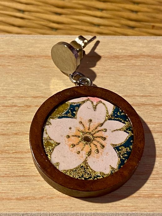 Pendientes Sakura – Yuzen Washi y madera